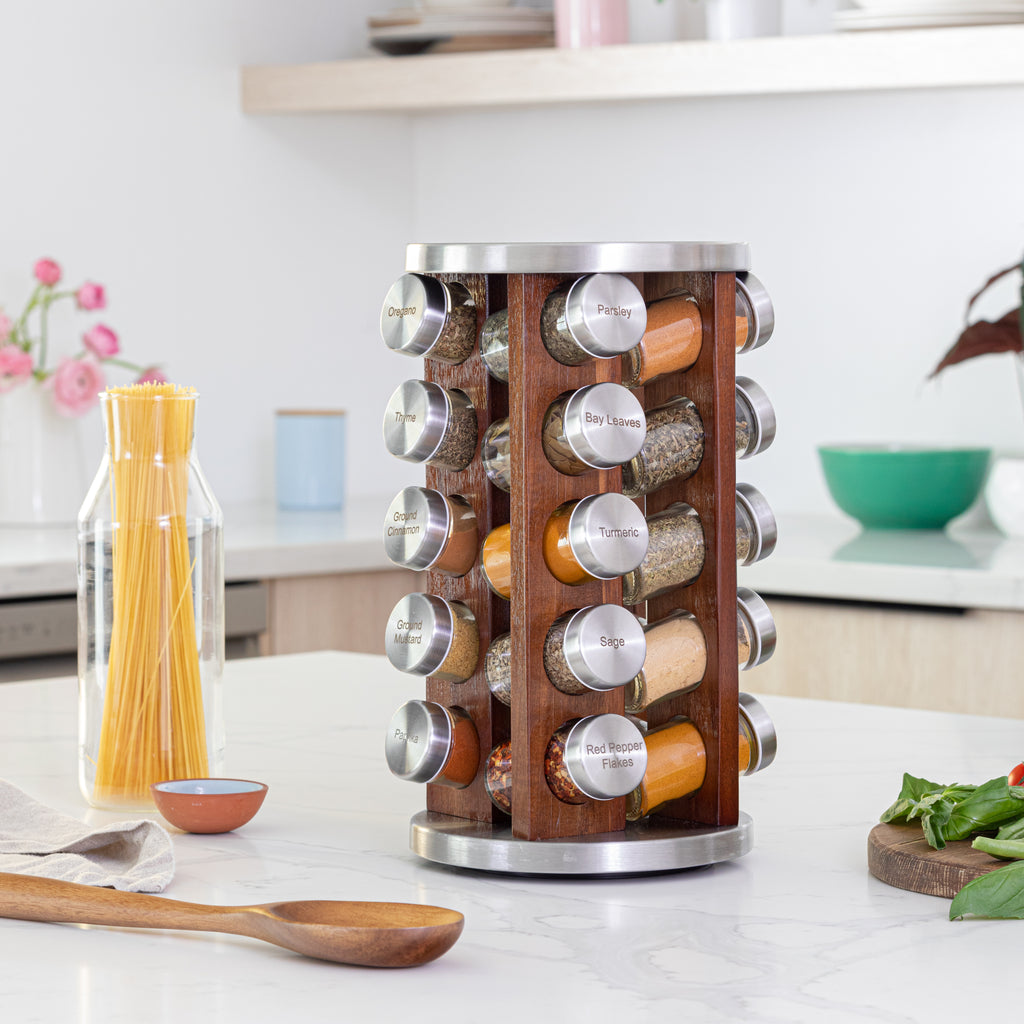 Orii 20 Jar Spice Rack Acacia Wood Steel Free Refills