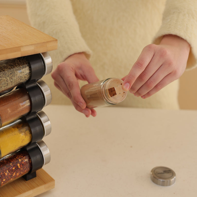 16 Jar Bamboo Spice Rack Set