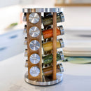 Orii 20-Jar Acacia Wood Rotating Spice Rack Organizer with Glass Jars & Stainless Steel Lids | Includes 20 Spices & Free 5-Year Refills