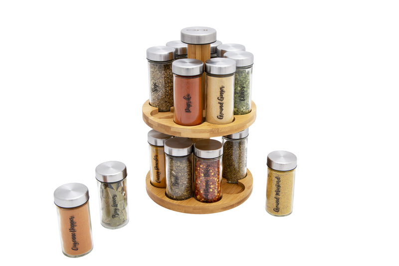 16 Jar 2 Tier Bamboo Rotating Spice Rack