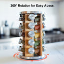 Orii 20-Jar Acacia Wood Rotating Spice Rack Organizer with Glass Jars & Stainless Steel Lids | Includes 20 Spices & Free 5-Year Refills