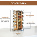 Orii 20-Jar Acacia Wood Rotating Spice Rack Organizer with Glass Jars & Stainless Steel Lids | Includes 20 Spices & Free 5-Year Refills