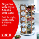 Orii 20-Jar Acacia Wood Rotating Spice Rack Organizer with Glass Jars & Stainless Steel Lids | Includes 20 Spices & Free 5-Year Refills