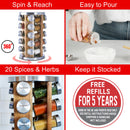 Orii 20-Jar Acacia Wood Rotating Spice Rack Organizer with Glass Jars & Stainless Steel Lids | Includes 20 Spices & Free 5-Year Refills