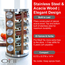 Orii 20-Jar Acacia Wood Rotating Spice Rack Organizer with Glass Jars & Stainless Steel Lids | Includes 20 Spices & Free 5-Year Refills