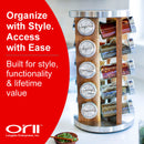 Orii 20-Jar Acacia Wood Rotating Spice Rack Organizer with Filled Glass Jars & Stainless Steel Lids