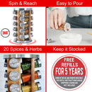 Orii 20-Jar Acacia Wood Rotating Spice Rack Organizer with Filled Glass Jars & Stainless Steel Lids