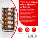 Orii 20 Jar Filled Spice Rack Organizer with Free Spice Refills, Dark Acacia Wood & Stainless Steel Rotating Spice Holder