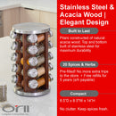 Orii 20 Jar Filled Spice Rack Organizer with Free Spice Refills, Dark Acacia Wood & Stainless Steel Rotating Spice Holder