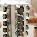 Orii 20-Jar Stainless Steel Spice Organizer Rack, Rotating Lazy Susan Design with Filled Glass Jars