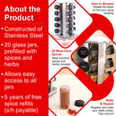 Orii 20-Jar Stainless Steel Spice Organizer Rack, Rotating Lazy Susan Design with Filled Glass Jars
