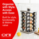 Orii Rotunda 20-Jar Rotating Spice Rack Organizer Stainless Steel 4 Sided Compact Design with Pre-Filled Glass Jars