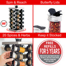 Orii Rotunda 20-Jar Rotating Spice Rack Organizer Stainless Steel 4 Sided Compact Design with Pre-Filled Glass Jars
