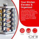 Orii Rotunda 20-Jar Rotating Spice Rack Organizer Stainless Steel 4 Sided Compact Design with Pre-Filled Glass Jars