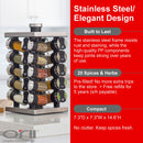 Orii Rotunda 20-Jar Rotating Spice Rack Organizer Stainless Steel 4 Sided Compact Design with Pre-Filled Glass Jars