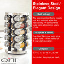 Orii 20-Jar Stainless Steel Rotating Spice Rack Lazy Susan Organizer with Pre-Filled Glass Jars
