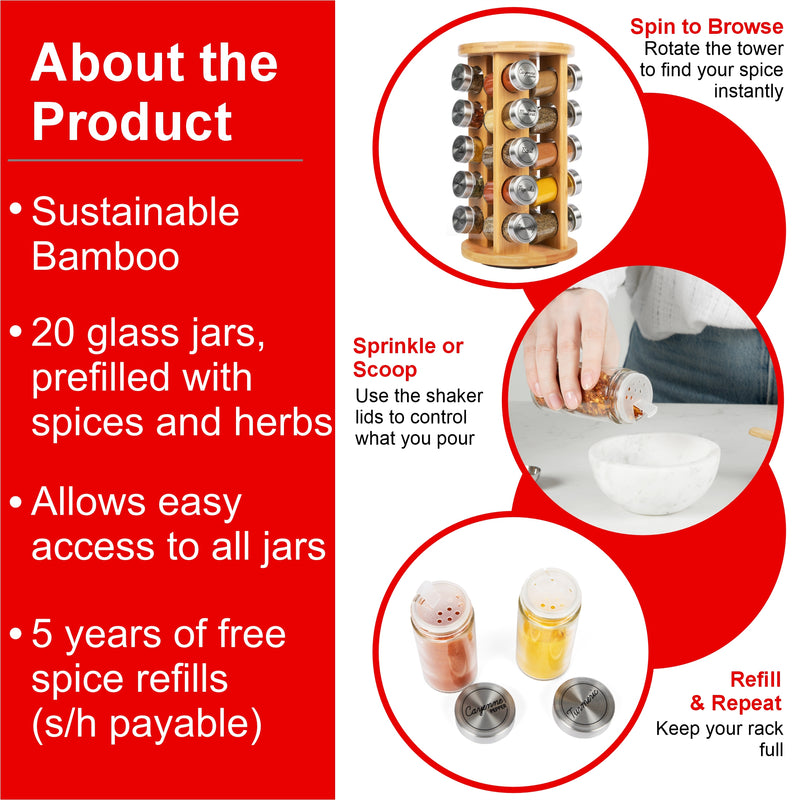 Orii 20 Jar Bamboo Rotating Spice Rack