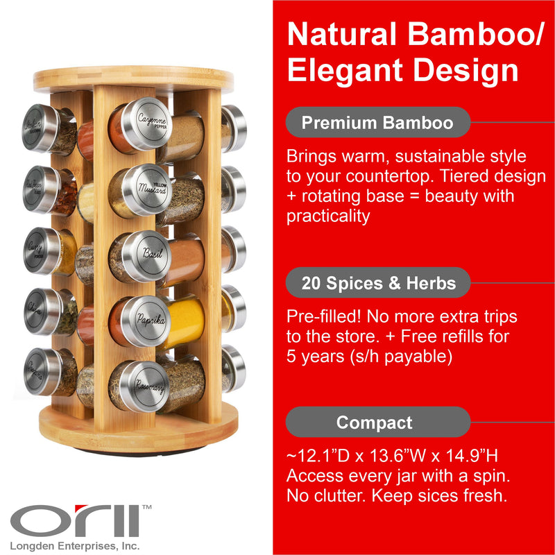 Orii 20 Jar Bamboo Rotating Spice Rack
