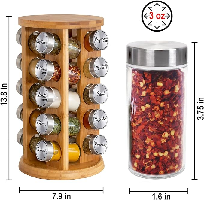 Orii 20 Jar Bamboo Rotating Spice Rack