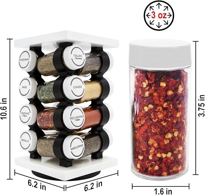 16 Jar Spice Rack Set White
