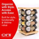 Orii 16 Jar Bamboo Spice Rack Set, Rotating Natural Bamboo Rack with Premium Spices & 5-Year Free Refills