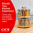 Orii 16 Jar 2 Tier Bamboo Rotating Spice Rack Premium Glass Jars with Free Spice Refills