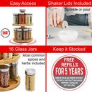 Orii 16 Jar 2 Tier Bamboo Rotating Spice Rack Premium Glass Jars with Free Spice Refills