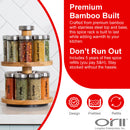 Orii 16 Jar 2 Tier Bamboo Rotating Spice Rack Premium Glass Jars with Free Spice Refills