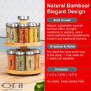 Orii 16 Jar 2 Tier Bamboo Rotating Spice Rack Premium Glass Jars with Free Spice Refills