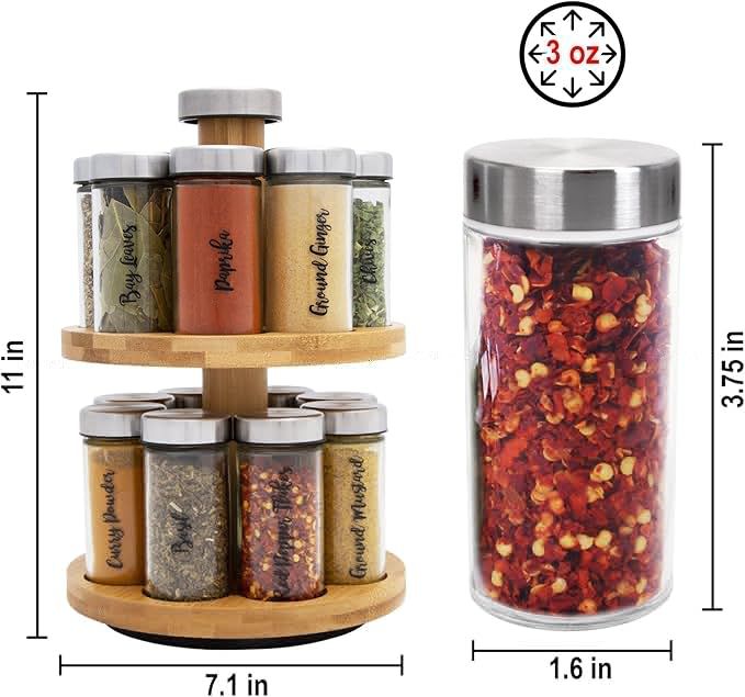 16 Jar 2 Tier Bamboo Rotating Spice Rack