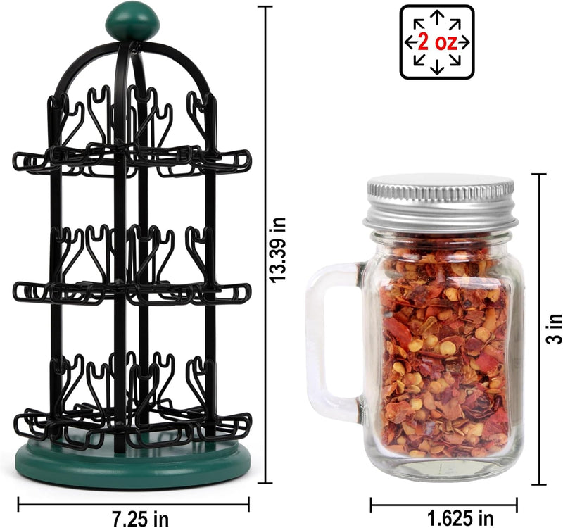 Orii Adrinova 24-Jar Revolving Tower Spice Rack Premium Glass Jars with Free 5-Year Refills
