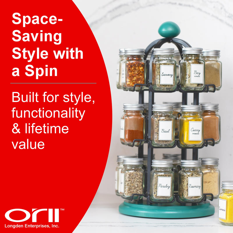 Orii Adrinova 24-Jar Revolving Tower Spice Rack Premium Glass Jars with Free 5-Year Refills