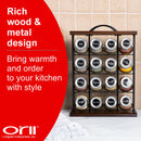 Orii 16-Jar Acacia Wood Tower Spice Rack Vertical Countertop Organizer with Glass Jars & Free 5-Year Refills