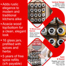 Orii 16-Jar Acacia Wood Tower Spice Rack Vertical Countertop Organizer with Glass Jars & Free 5-Year Refills