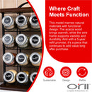Orii 16-Jar Acacia Wood Tower Spice Rack Vertical Countertop Organizer with Glass Jars & Free 5-Year Refills