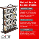 Orii 16-Jar Acacia Wood Tower Spice Rack Vertical Countertop Organizer with Glass Jars & Free 5-Year Refills