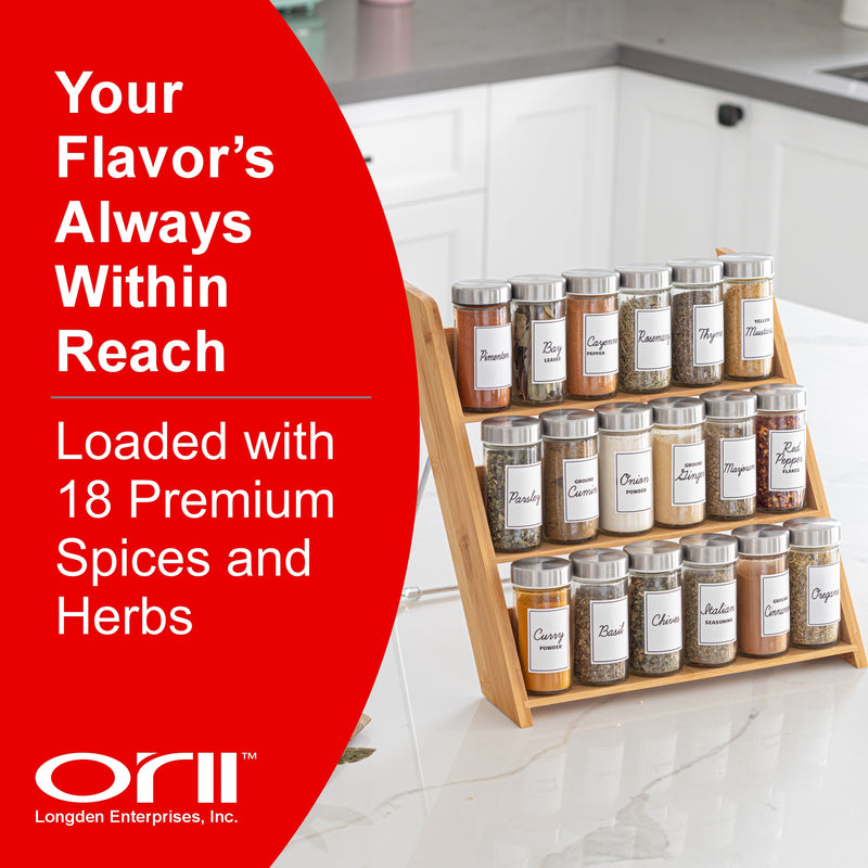 Orii 18 Jar Bamboo Drawer + Over Counter Spice Rack