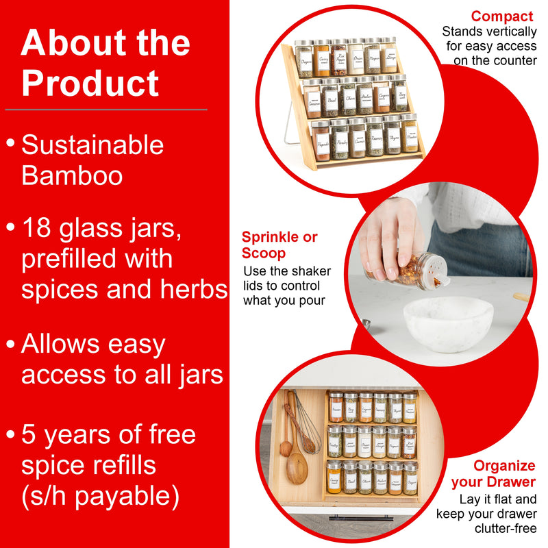 Orii 18 Jar Bamboo Drawer + Over Counter Spice Rack