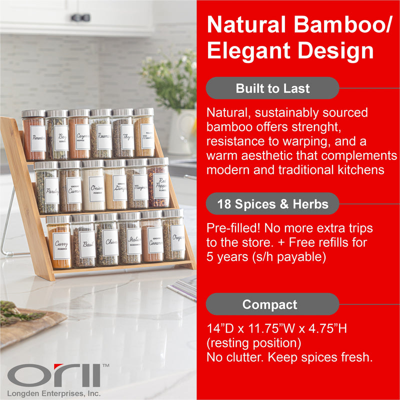 Orii 18 Jar Bamboo Drawer + Over Counter Spice Rack