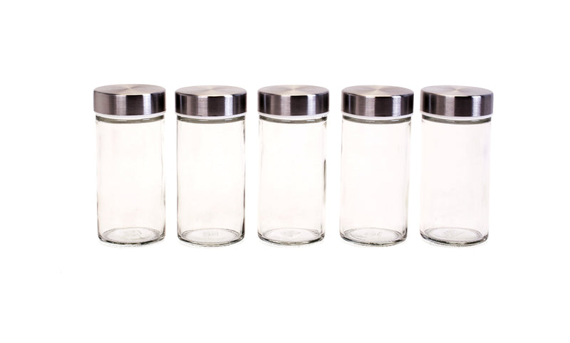 Orii 3 oz. Round Spice & Storage Jars with Stainless Steel Lids – Set of 5 Refillable Glass Containers for Kitchen & Crafts