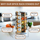 Orii 20-Jar Acacia Wood Rotating Spice Rack Organizer with Glass Jars & Stainless Steel Lids | Includes 20 Spices & Free 5-Year Refills