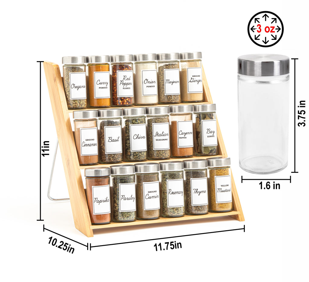 Orii 18-Jar Bamboo Drawer & Countertop Spice Rack Pre-Filled