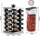 Orii Rotunda 20-Jar Rotating Spice Rack Organizer Stainless Steel 4 Sided Compact Design with Pre-Filled Glass Jars