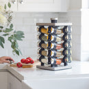 Orii Rotunda 20-Jar Rotating Spice Rack Organizer Stainless Steel 4 Sided Compact Design with Pre-Filled Glass Jars