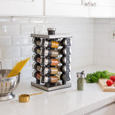 Orii Rotunda 20-Jar Rotating Spice Rack Organizer Stainless Steel 4 Sided Compact Design with Pre-Filled Glass Jars