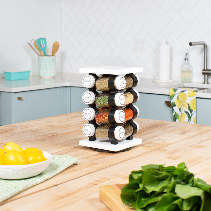 16 Jar Spice Rack Set White