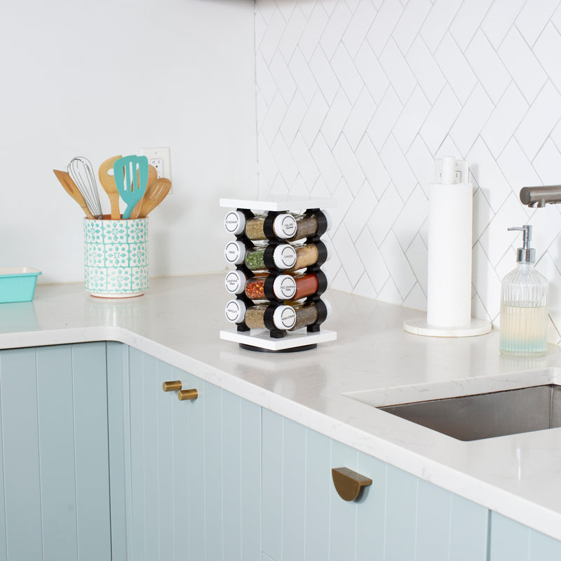 16 Jar Spice Rack Set White