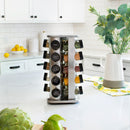 Orii 20-Jar Stainless Steel Spice Organizer Rack, Rotating Lazy Susan Design with Filled Glass Jars