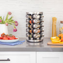 Orii 20-Jar Stainless Steel Rotating Spice Rack Lazy Susan Organizer with Pre-Filled Glass Jars