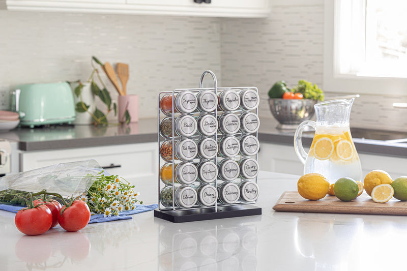 Orii 20-Jar Stainless Steel Filled Spice Rack Modern Wire Design with Labeled Jars & Free 5-Year Refills